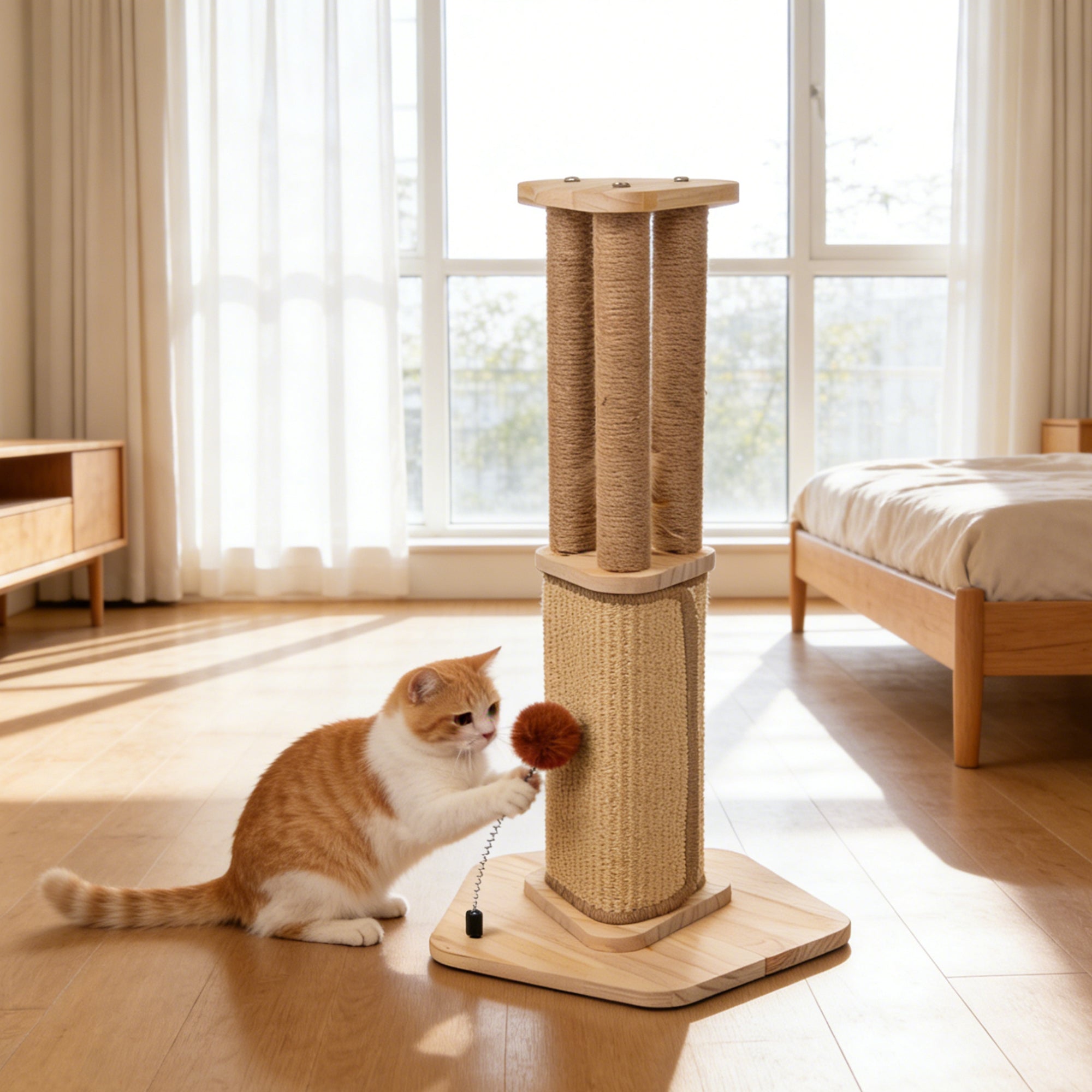 Modern Wood & Sisal Cat Scratching Post