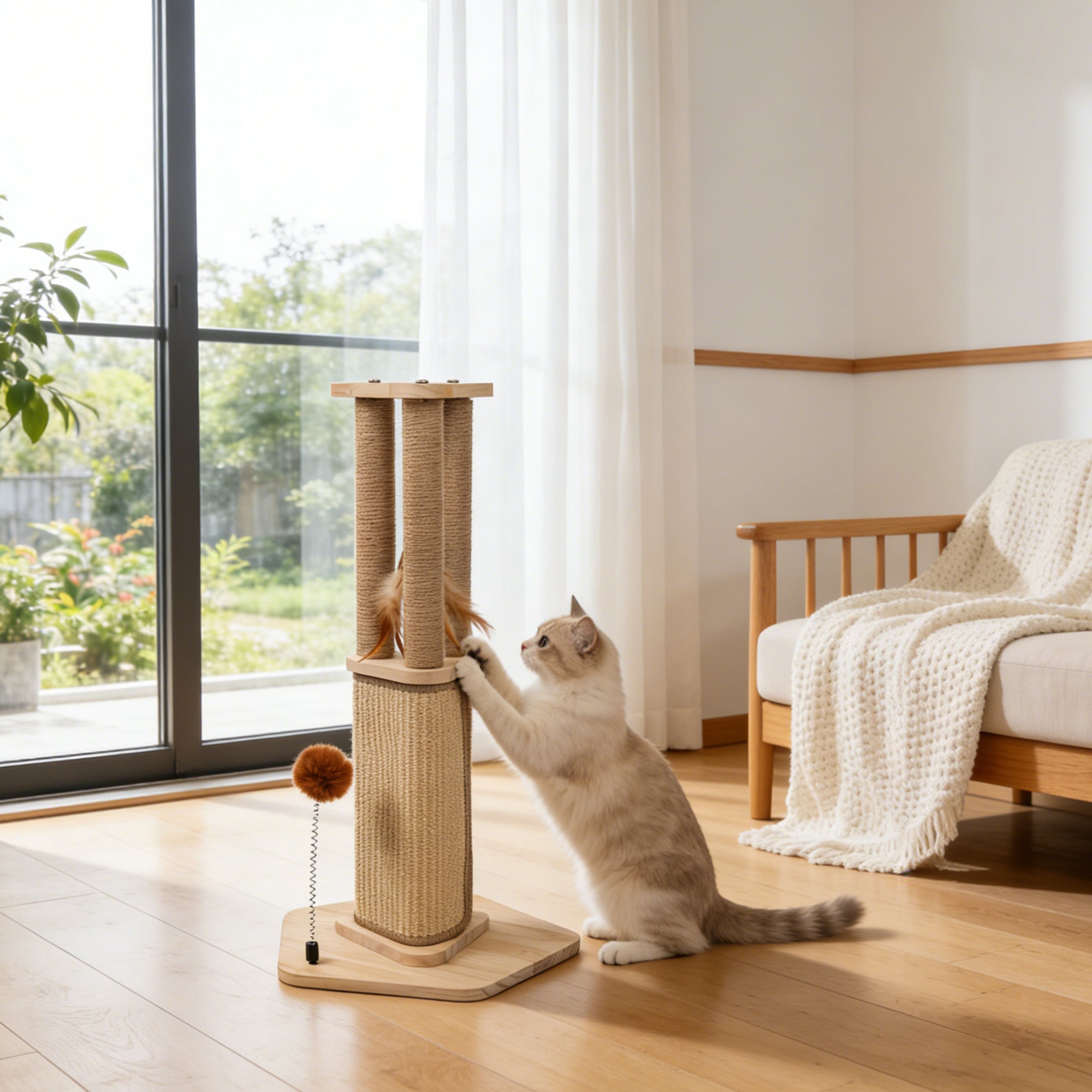 Modern Wood & Sisal Cat Scratching Post