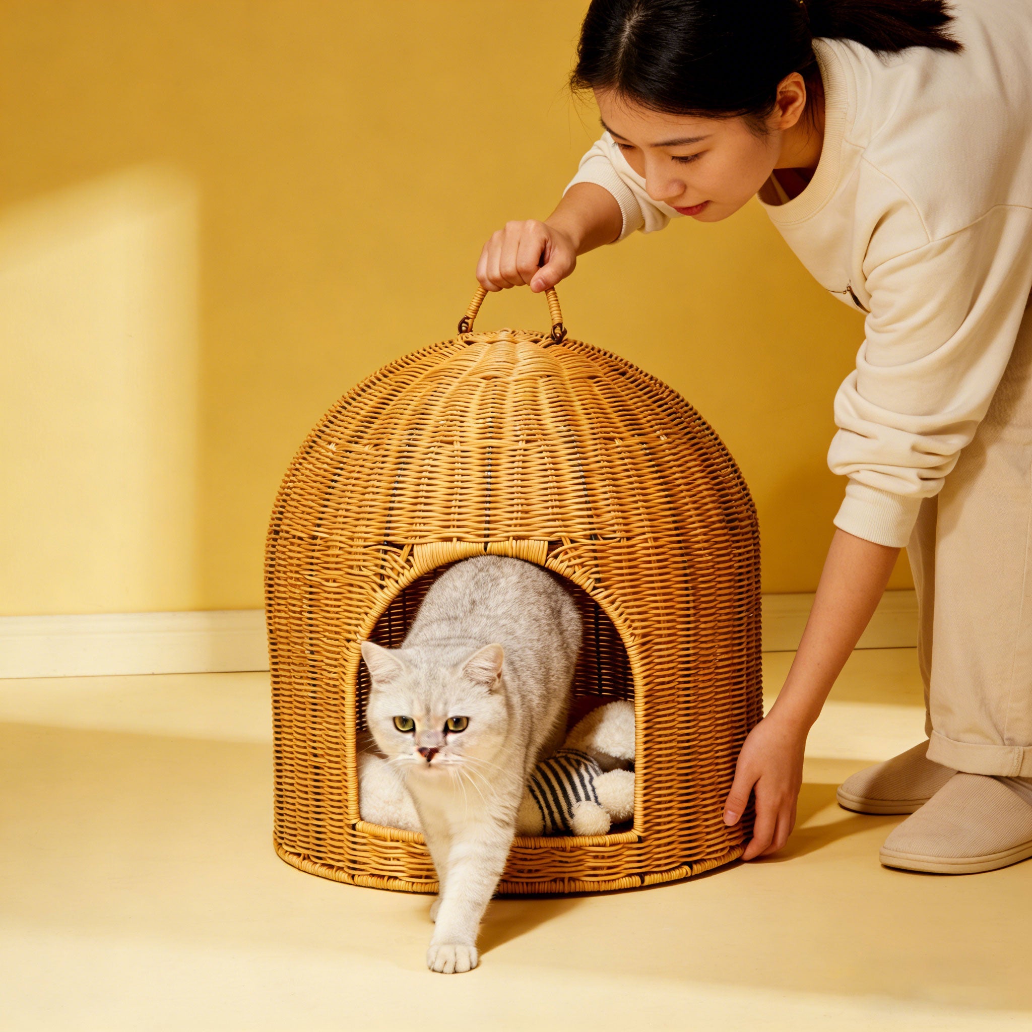 Hand-Woven Rattan Pet Cave